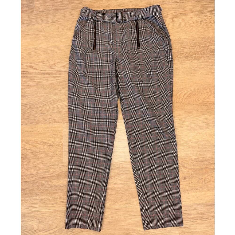 Guess Los Angeles plaid houndstooth trouser pants with belt womens size 6